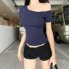 Slim Fit Y2k Crop Top Spicy Girl Style Short Sleeve Solid Tops Sweet Off Shoulder T-shirt  Girl