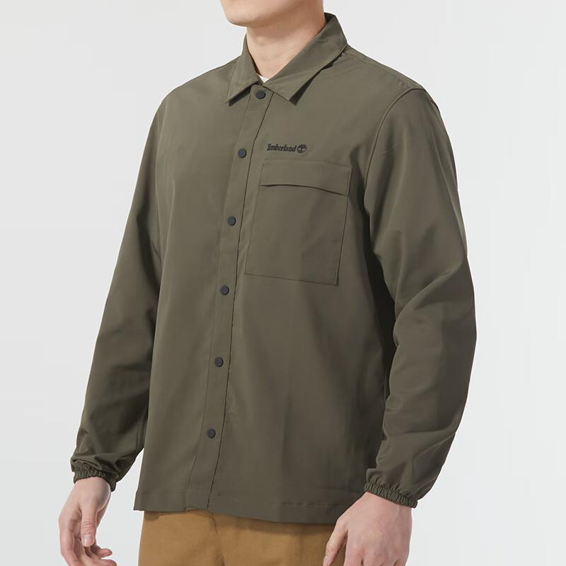 Timberland Solid Logo Design Point Collar Outdoor Casual Loose Long Sleeve Shirt Men shirts Green A2JJR-A58