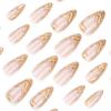 24 Stück einfache französische 3D-Gold-Nägel, kurze Mandel-Nagelkunst, künstliche Nägel, abnehmbares Nagelstück