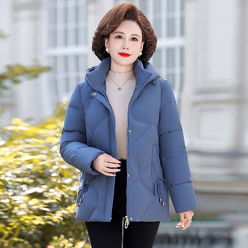 Stylish Short Down Jacket for Petite Middle-Aged & Elderly Women - Winter Warmth, Thick, White Duck Down