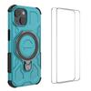 For iPhone 15 Case Kickstand with 2Pcs Screen Film WANLONFENG KJ Series PC TPU Phone Cover (Big Lens Hole)