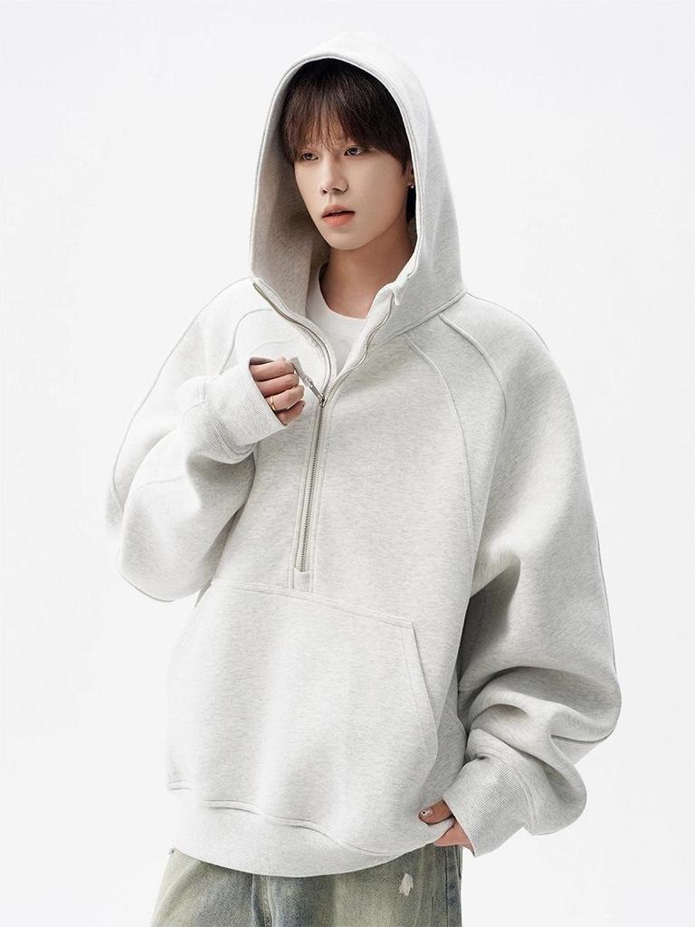 Men's High Street Half-Zip Hooded Sweatshirt - Autumn/Winter Casual Loose Fit Hoodie