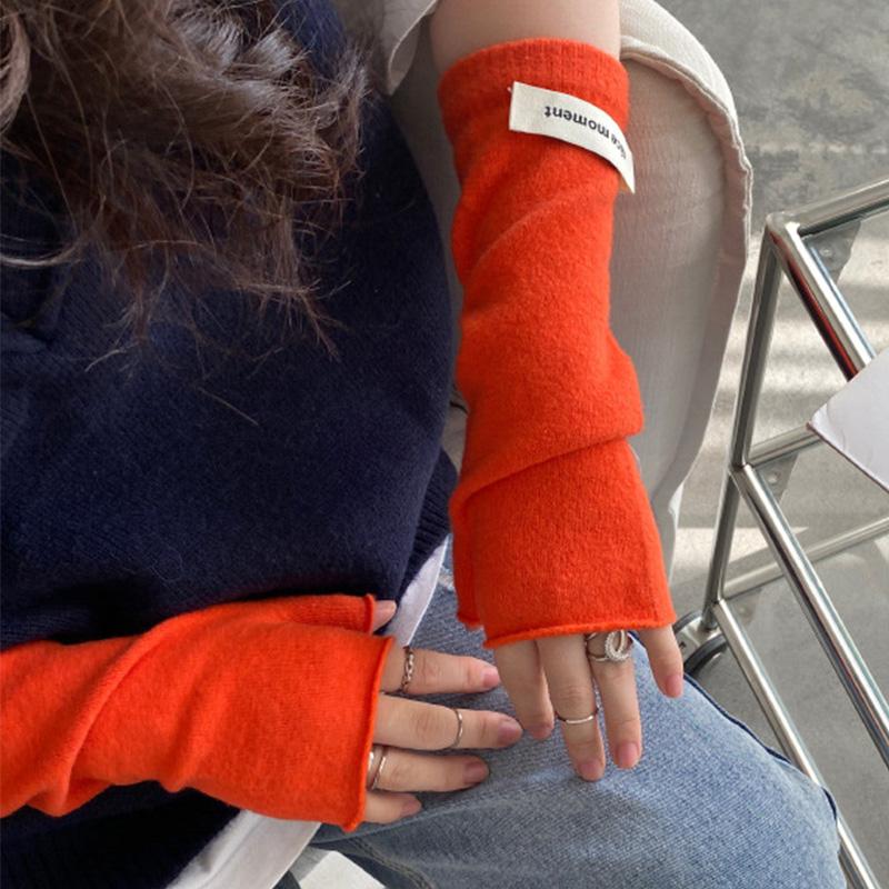 Winter Half-Finger Gloves for Women Long Knitted Fingerless Gloves Touch Screen Sleeves Korean Solid Color Warm Wrist Protection