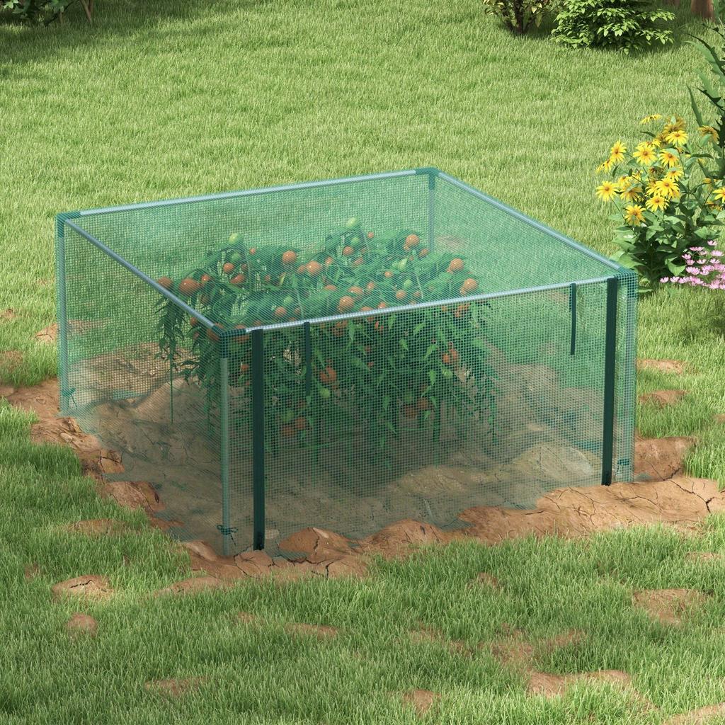 Plant Protection Net, Vegetable Protection, Zipper Door, Steel Frame, 125x125x62.5 cm, Green/Silver