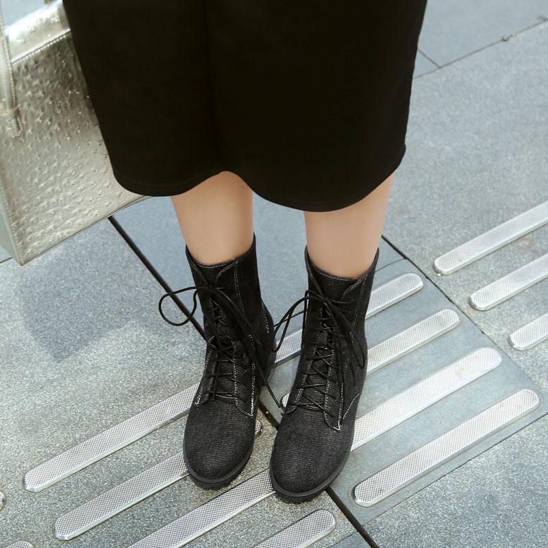 Cizme de damă din denim noi de toamnă-iarnă cu toc gros, platformă, vârf rotund, pantofi de damă casual cu șireturi, botine pentru femei WSH5220