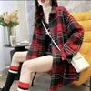 Women's Oversized Mid-Length Plaid Wool Shirt Jacket - Hong Kong Style, Autumn/Spring Trend