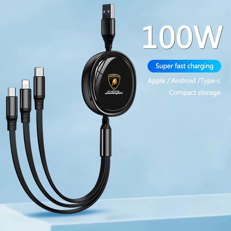 3-in-1 Interface Car Charger Data Cable Safe Fast Charging For Lamborghini Urus Huracan Aventador Premium Auto Accessories
