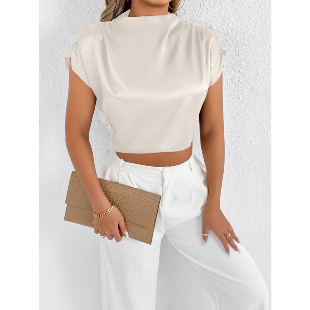 Summer Satin Shirts Fashionable Solid Color High-end Short Sleeved Women's Blouses & Shirts