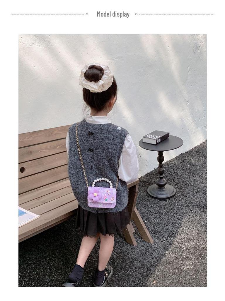 Koreanische Kamelie Schleife Perlen Schulter- und Crossbody-Tasche für Kinder
