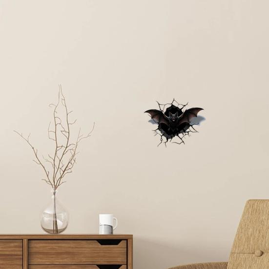 Yousheng Halloween Bat Wall Stickers, 3D Wall Crack Decals, No Residue Easy Removal Wall Art for Indoor Outdoor Halloween