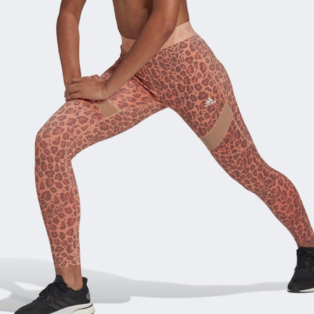 Adidas High Waist Leopard Print Tight Fitness Pants Women Bottoms Pink HM8646