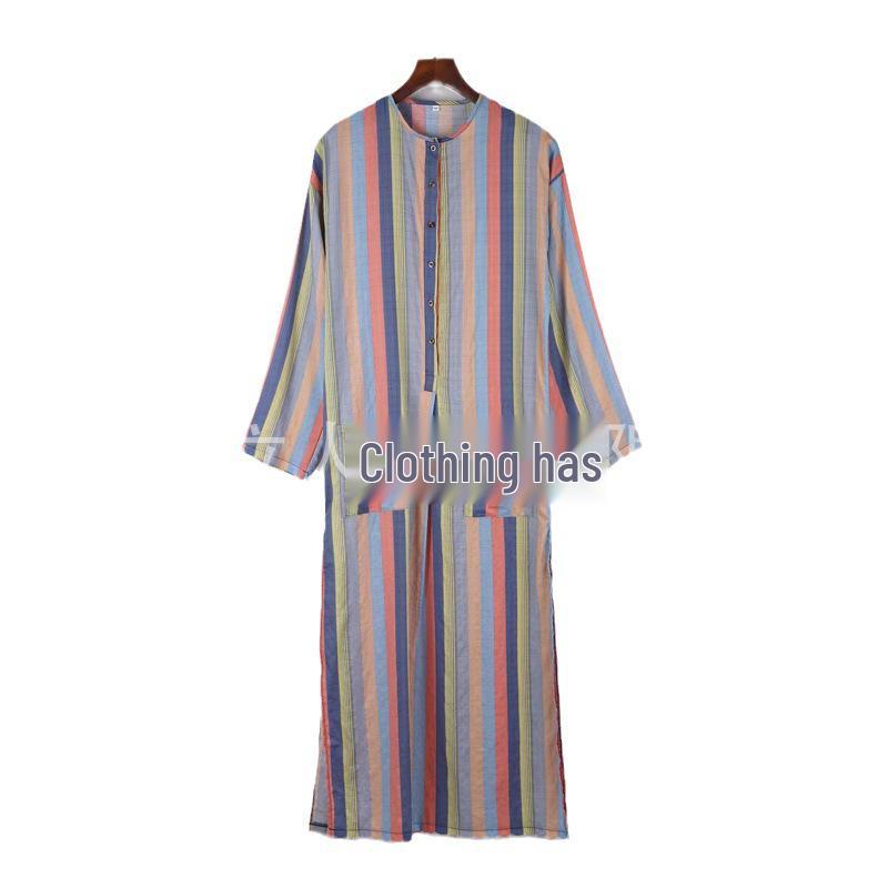 Men's Ethnic Striped Stand-Collar Long Sleeve Robe - Southeast Asian & Middle Eastern Style