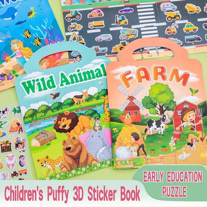 Wiederverwendbares Cartoon-Stickerbuch für Kinder Mehrere Szenarien Cartoon DIY Puzzle Pädagogisches Lernen Klassisches Spielzeug für Kinder 3-6 J.