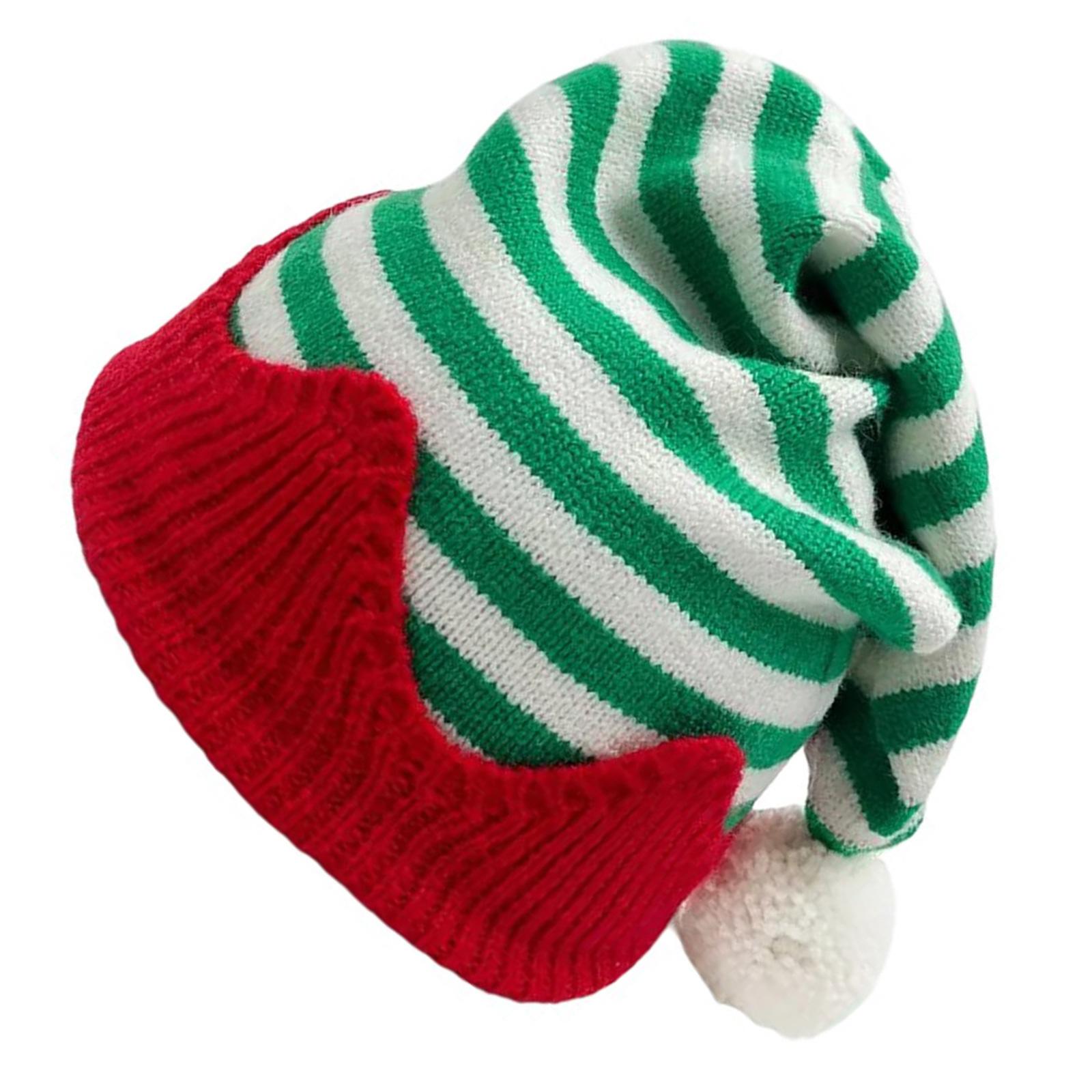 Cheerful Hat Christmas Slouch Beanies with Pompoms Leprechaun Hat Holiday Unisex Wear Striped Hat for Stage Wear зелёный
