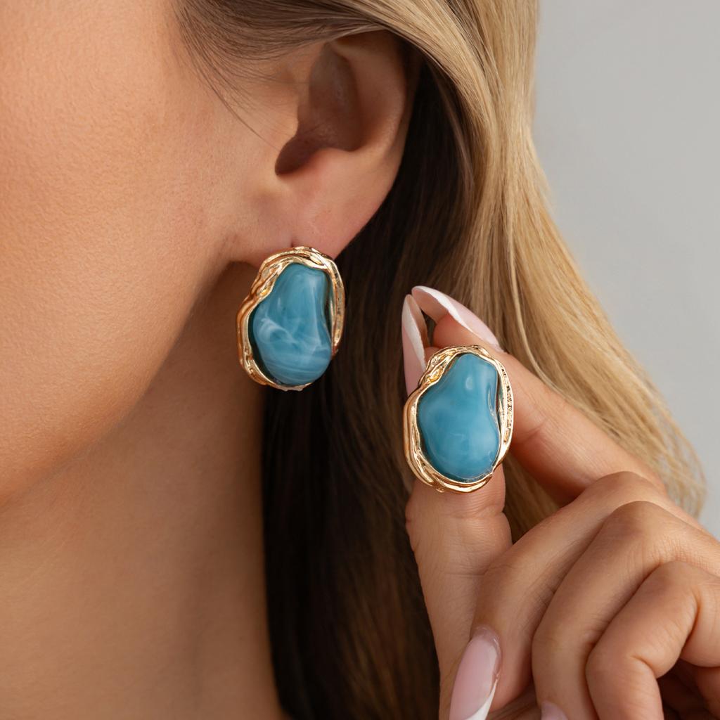 Vintage Colorful Resin Pearl Stud Earrings for Women Elegant Imitation Pearl Irregular Geometric Earrings Jewelry Gifts