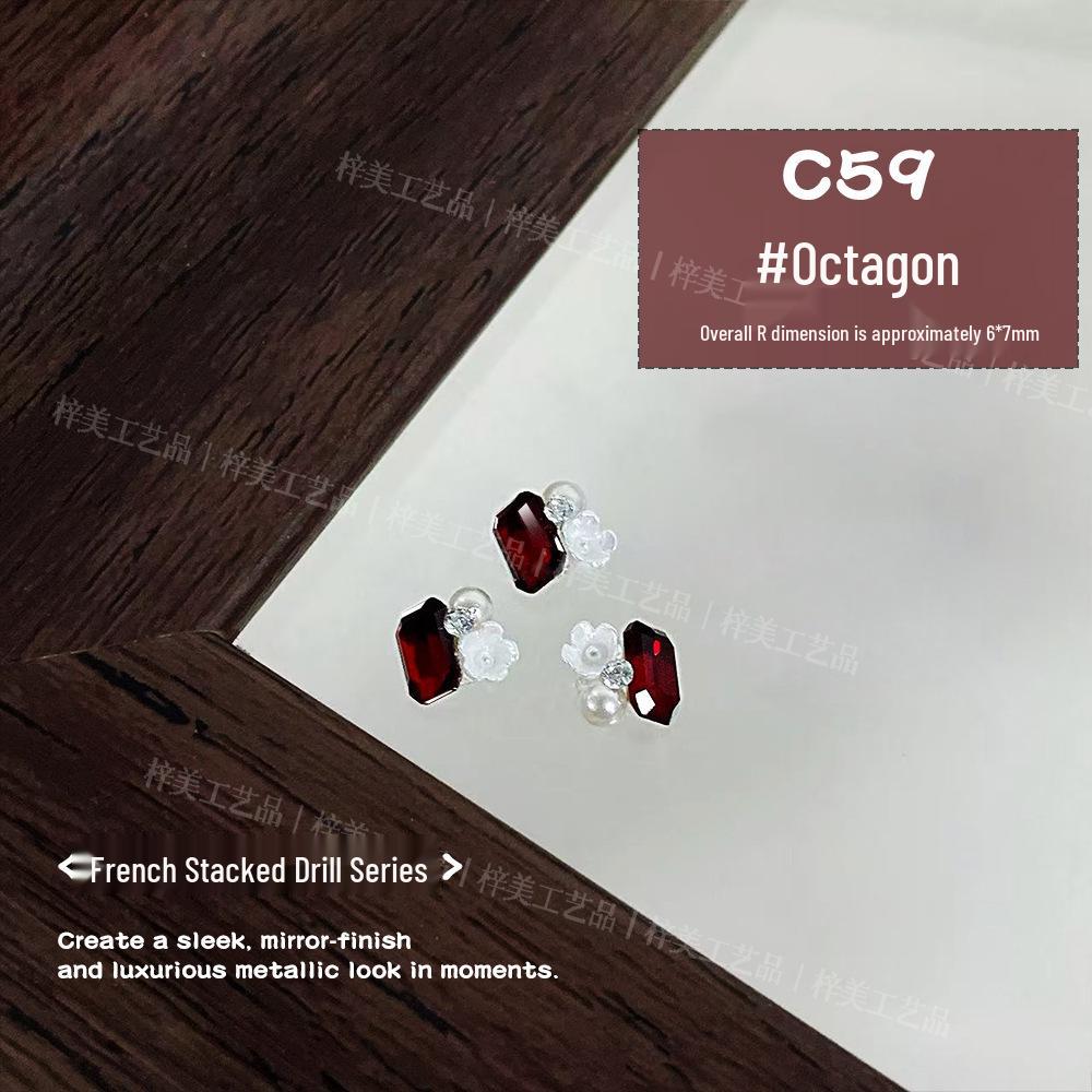 Арт для ногтей Кроваво-красный Французский Стразы Блеск Камелия Украшение