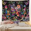 1pc Butterfly skull fluorescent tapestry, UV black light plant mushroom flower moon tapestry, home room decoration wall hanging