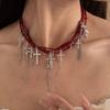 Hip Hop Style Neck Chain Vintage Cross Tassel Multi-Layer Crystal Necklace Heavy Industry Personality Clavicle Chain
