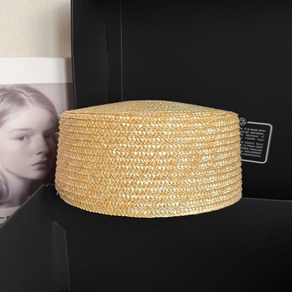 My Extreme Outdoor Activities Women's Straw New Summer Natural Beret Flat Top Church Derby Party Elegant Hostesses Pillbox Millinery Fascinator Elegant Sun Hat 54-58Cm
