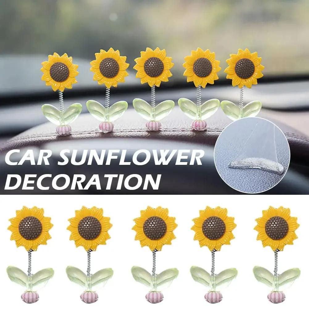 5PCS Car Cute Sunflower Shaking Head Ornaments Auto Centre Console Dashboard Mirror Decorative Accessories