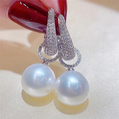 Trend Pearl Dangle Earring for Women Luxury Bling Cubic Zirconia Fashion Elegant  Sterling  Jewelry