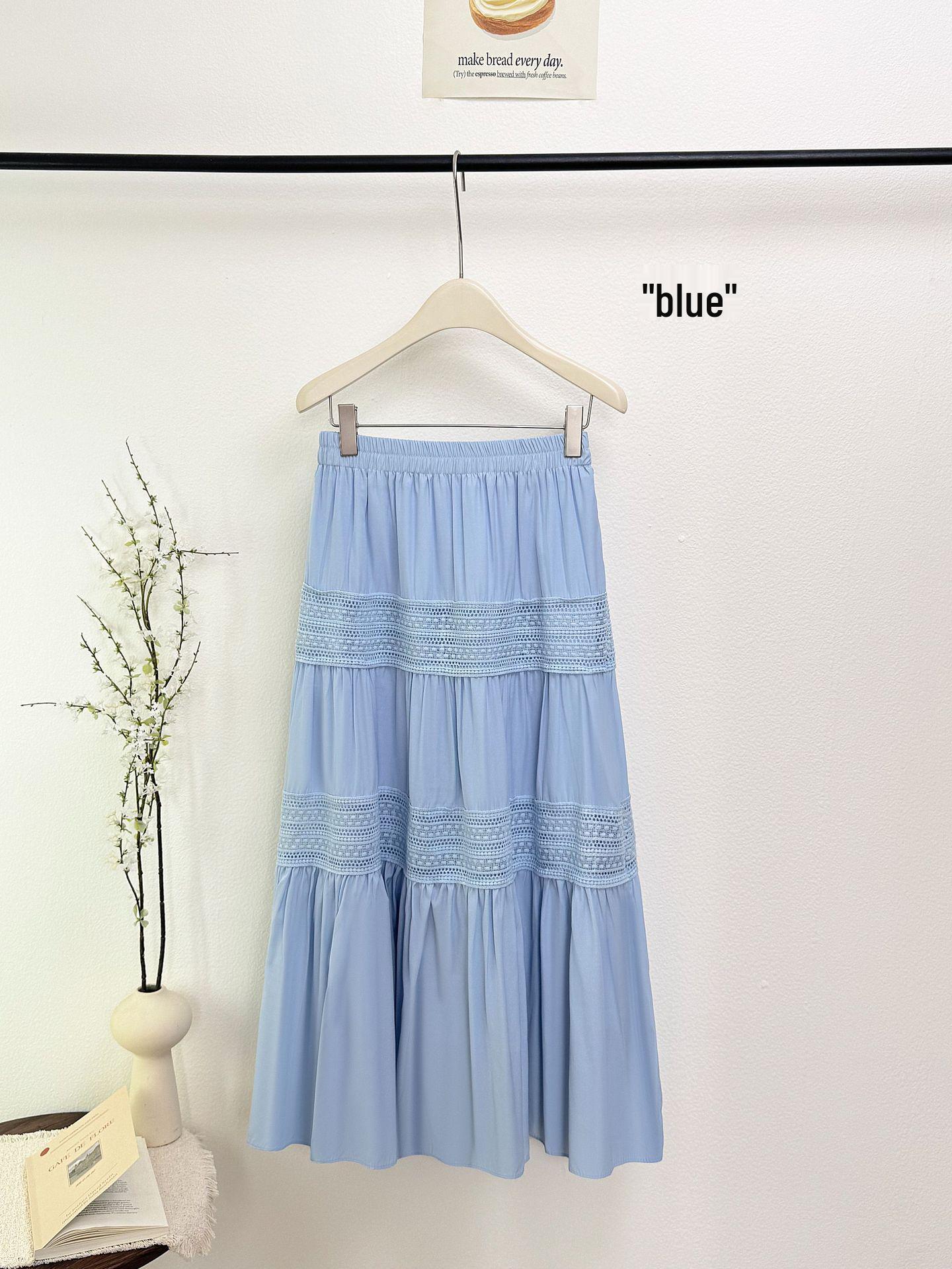 French Chic High-Waisted Lace A-Line Skirt for Women - Early Spring Style One Size синий