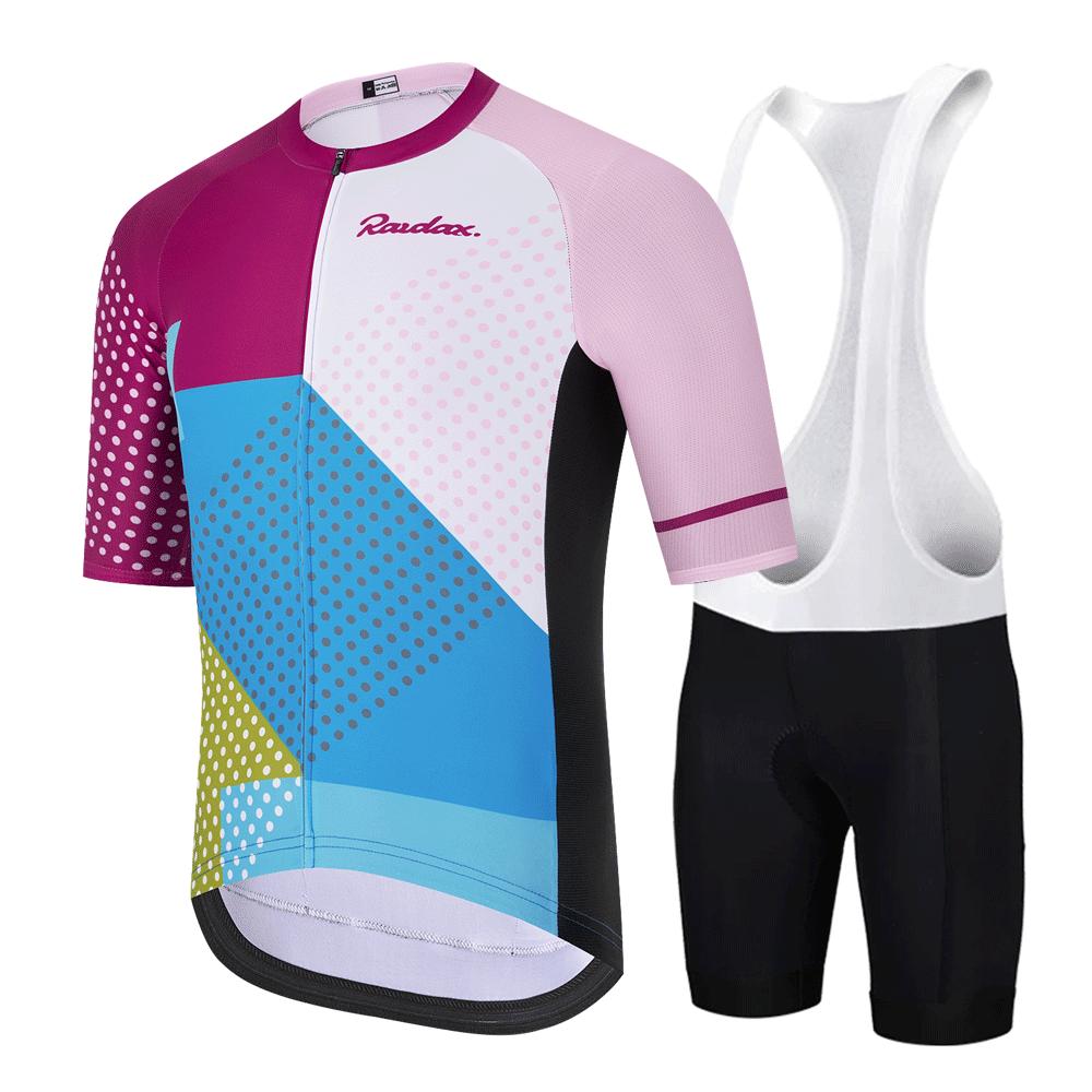 RAUDAX Men's Cycling Jersey Set Road Bike Jersey with Pockets Short Sleeves Cycling Kits Bib Shorts Padded MTB Cycling Clothing