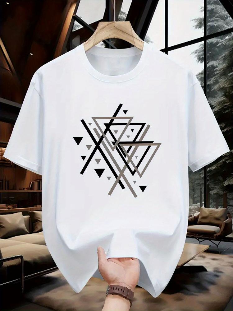 Unisexs Casual Comfort ShortSleeve 100 Cotton TShirt with Geometric PatternStylish VersatilePerfect for Attire