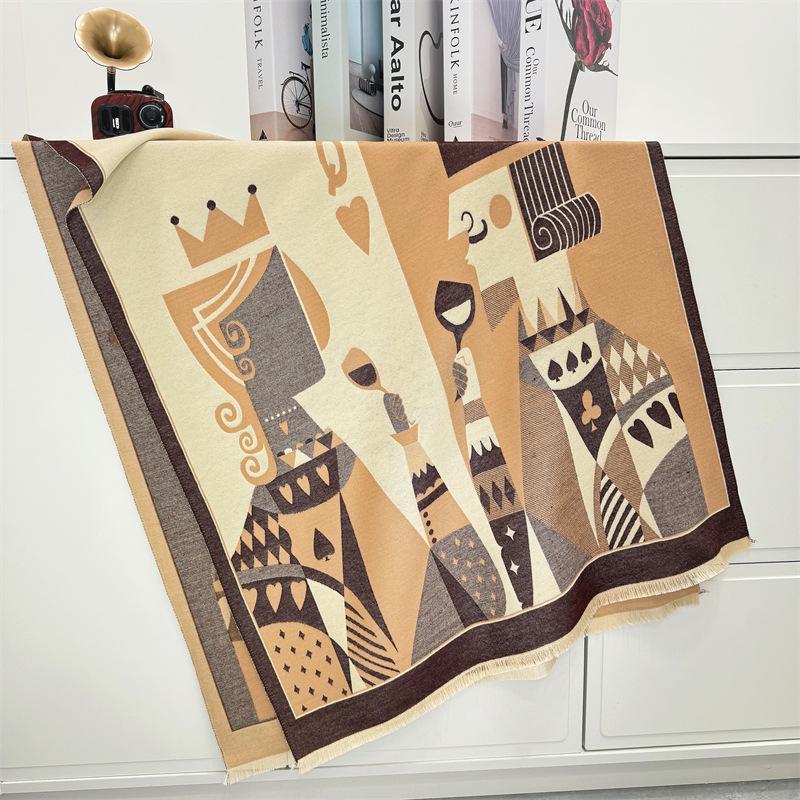New scarf women's winter poker thickened warm fringed shawl trendy girl scarf student
