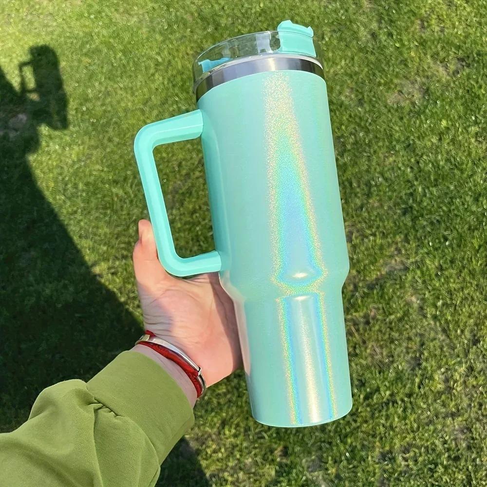 1pcs Smooth Flat Glass with Lid and Straw, 30-ounce /40-ounce Stainless Steel Kettle with Handle, Portable Water Cup.