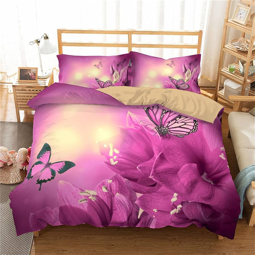 Beautiful Butterfly Duvet Cover Set Twin King SizeButterfly Floral Print Bedding Set for Girls WomenBoho Style Comforter Cover