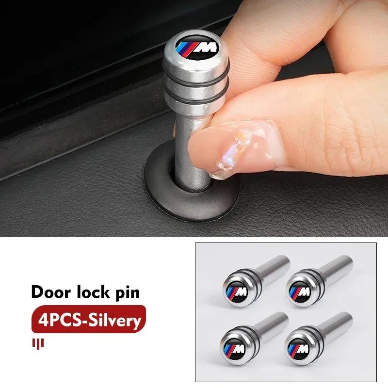 LJEEG1 2026 Car Sticker 4Pcs Car Door Lock Knob Alloy Security Insurance Pull Pins For BMW M E34 E36 E60 E90 E46 E39 E70 F10 F20 F30 X5