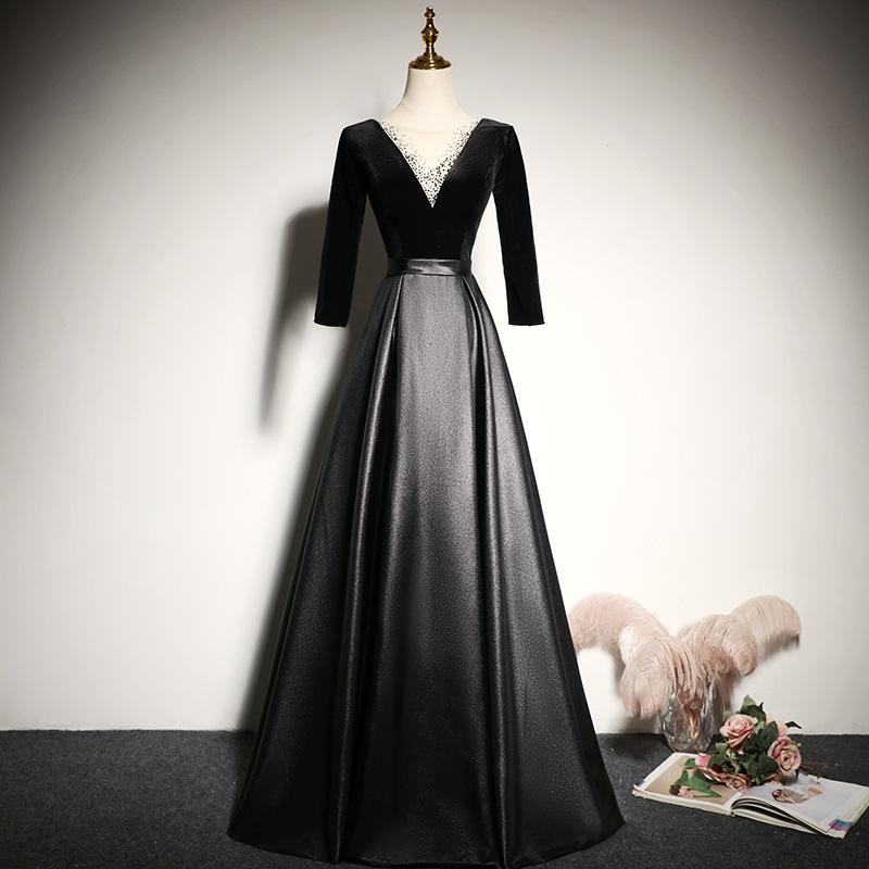 Black banquet evening dress 1011 new long noble elegant slim host chorus performance dress