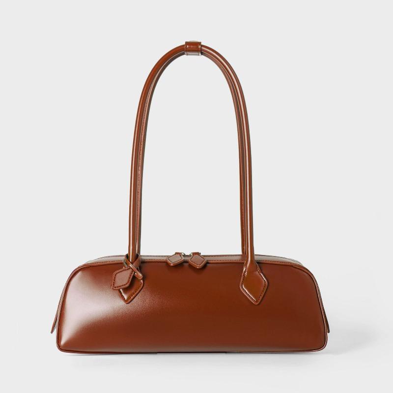 Women s 2 new niche design single shoulder large capacity cowhide underarm bag long red baguette bag women коричневый