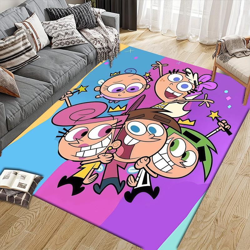 The Fairly OddParents Flannel Pattern Square Carpet,Area Rug,Carpet Rug for Living Room Bedroom Sofa Playroom Decor,Non-slip Floor Mat