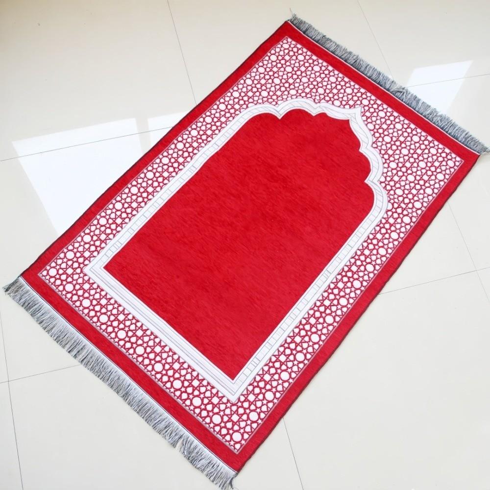Ethnic Foldable Prayer Rug Washable Rectangle Living Room Rug Non-slip with Tassel Islamic Prayer Mat
