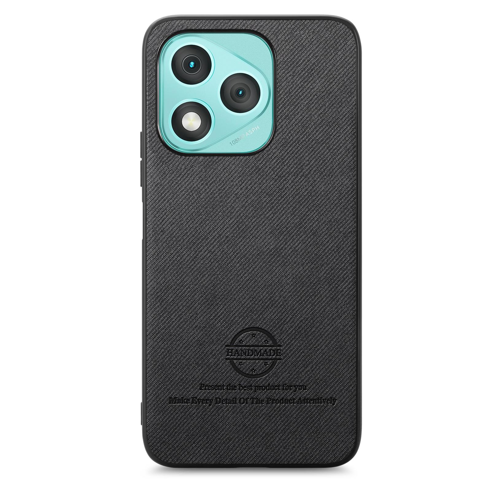 

For Honor 400 Lite 5G Leather Phone Back Cover with Cloth Texture Black