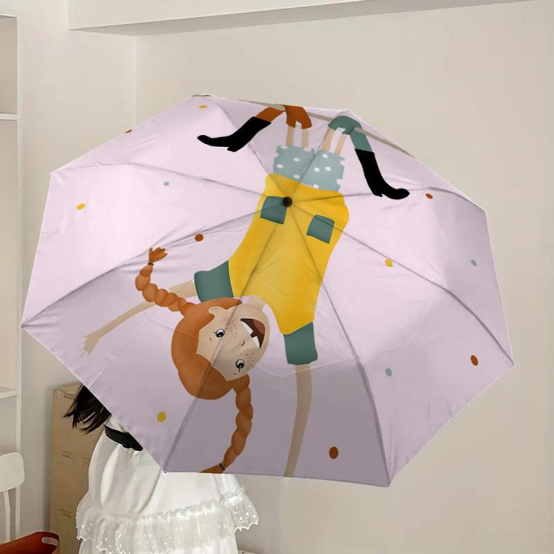 1pc Pippi Longstocking Automatic Folding Umbrella, Portable Collapsible Design, Casual Outdoor Accessory L1127006