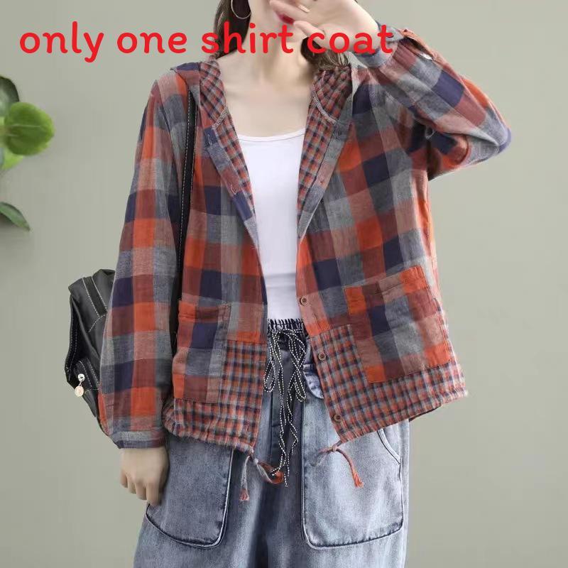 Vintage Plaid Shirt With Linen Cotton Fabric For Casual Autumn Wear
