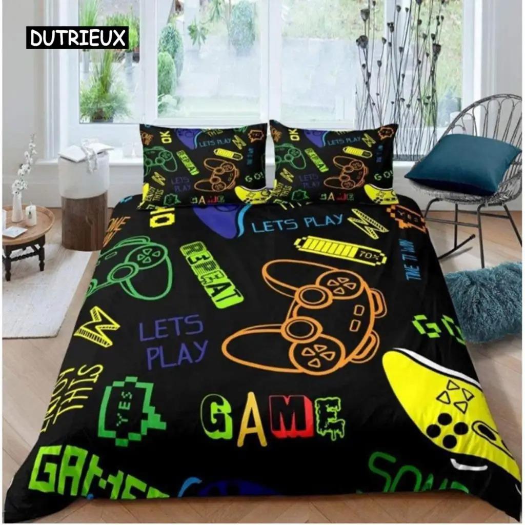 Gamepad Comforter Cover Gamer Bedding Set Teens Video Game Duvet Cover for Youth Kids Boys Modern Game Controller Bedspread