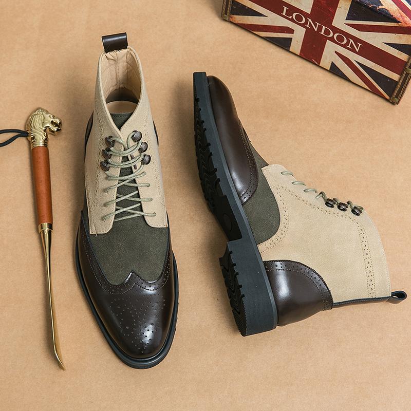 Genuine Leather Mens Chelsea Boots Formal Leather Oxfords Boots Dress Business Footwear Fashion Male Ankle Boots High Top Botas