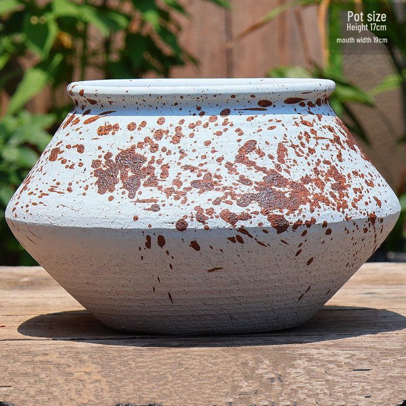 Large Retro Handmade Ceramic Planter for Succulents and Bougainvillea - Aged Coarse Pottery for Hotel and B&B Decor.