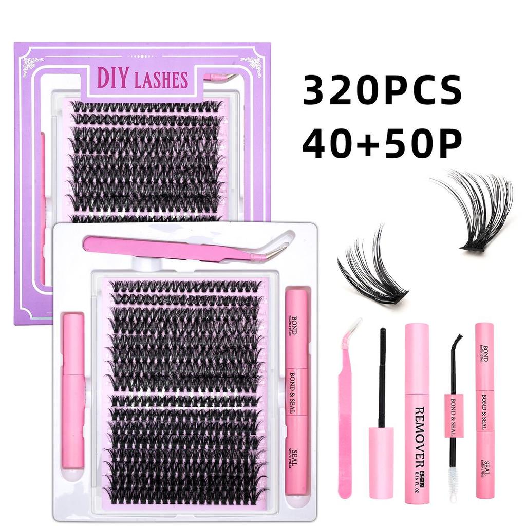 320-Cluster False Eyelashes Set: Includes Glue, Remover, Tweezers, and Individual Lashes (50P, 60P, 80P, 100P Options)