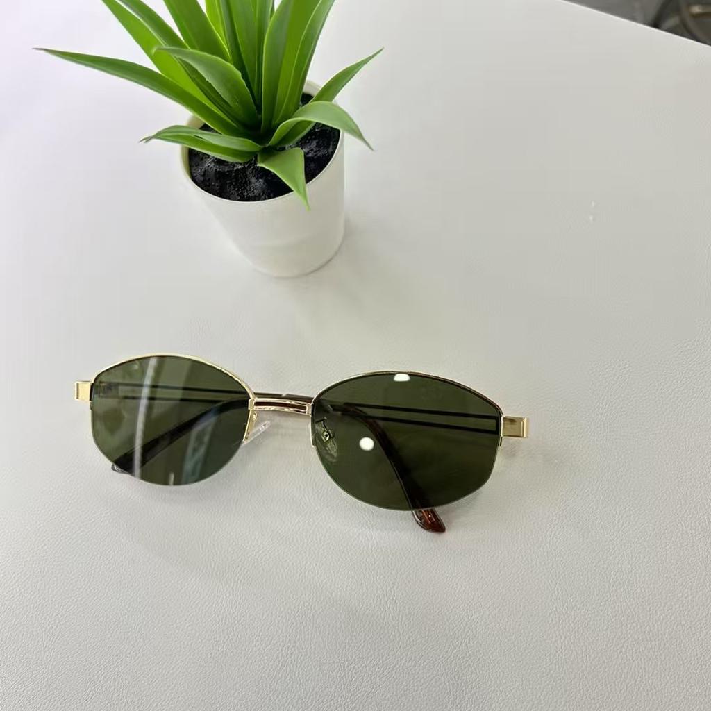 Vintage Style Women Sun Glass Oval Shape Semi-Rimless Uv Protection Sunglasses For Men Fashion Trendy Party Sunglasses