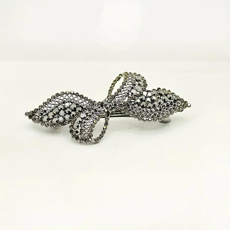 Korean Style Rhinestone Bow Hair Clip for Women - Large Retro Updo Claw Clip