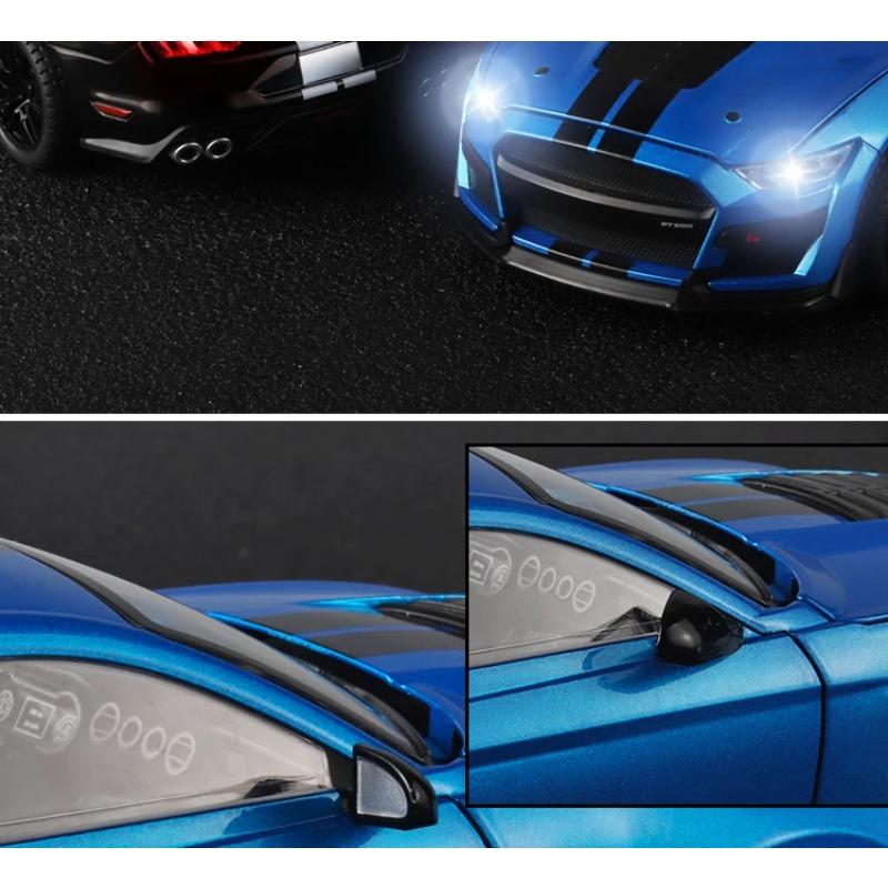 Large 1/18 Ford Mustang GT500 Miniatures Alloy Diecast Metal Vehicle Model Collectibles Sound Light Toys Car Gifts for Kids Boys