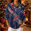 Women's Casual Christmas Print 3/4 Sleeve Button Down Collared Shirt