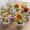Handmade Crochet Flower Bouquet with Pot, Cute Little Knitted Potted Flower for Car Dashboard, Home Office Decoration, Gift for Birthday, Anniversary