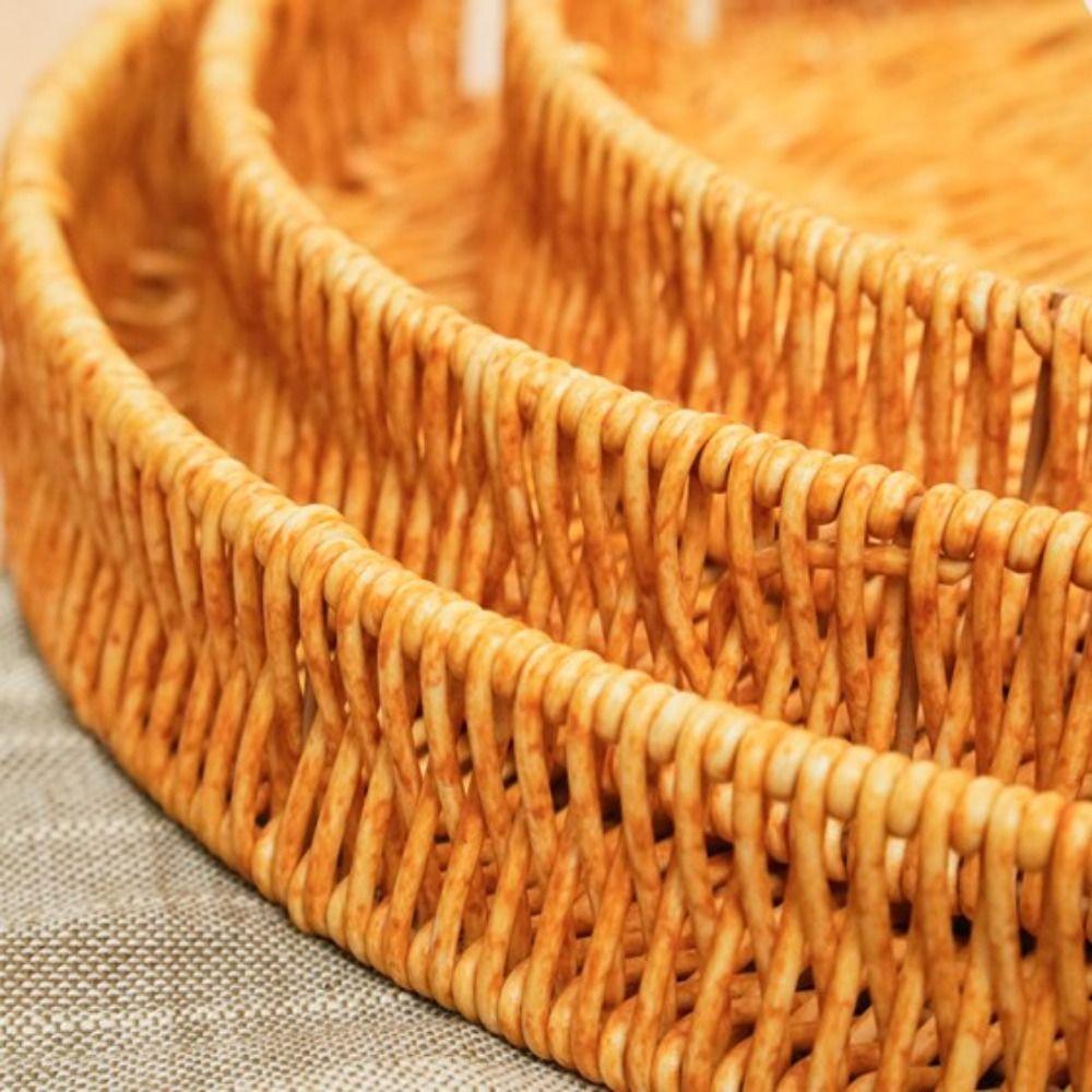 Khaki Bread Fruit Vegetables Basket Hardness Restaurant Serving Tabletop Display Rattan Basket