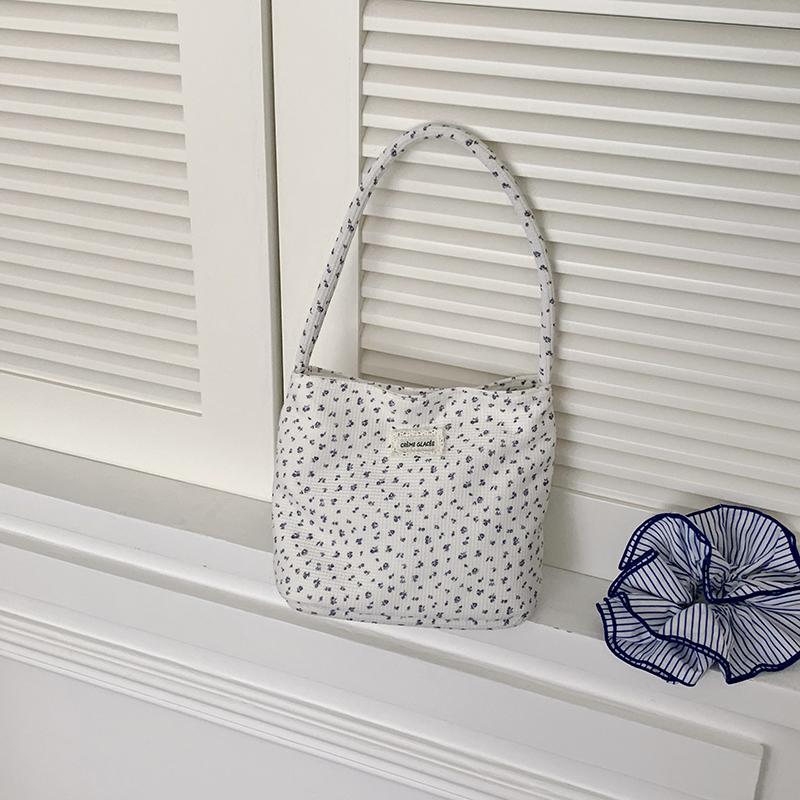 Women Floral Dot Canvas Tote Bag Mini Shoulder Handbag Casual Daily Purse